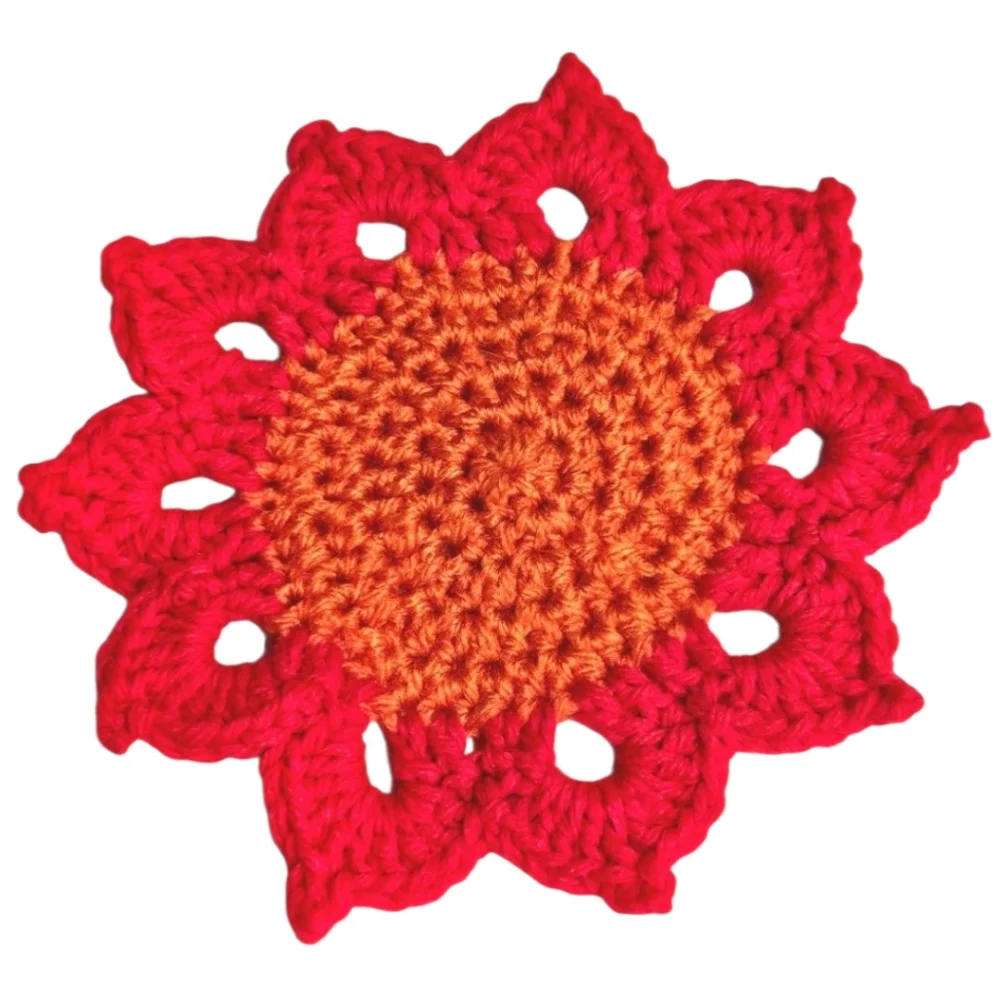 Vibrant Red and Orange Crochet Poinssttia Coasters -Set Of 4-
